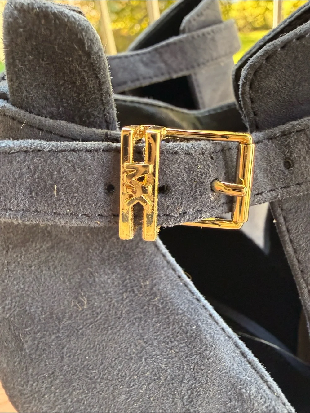 Michael Kors Peep-Toe Suede Booties – Navy Elegance with Size 8.5